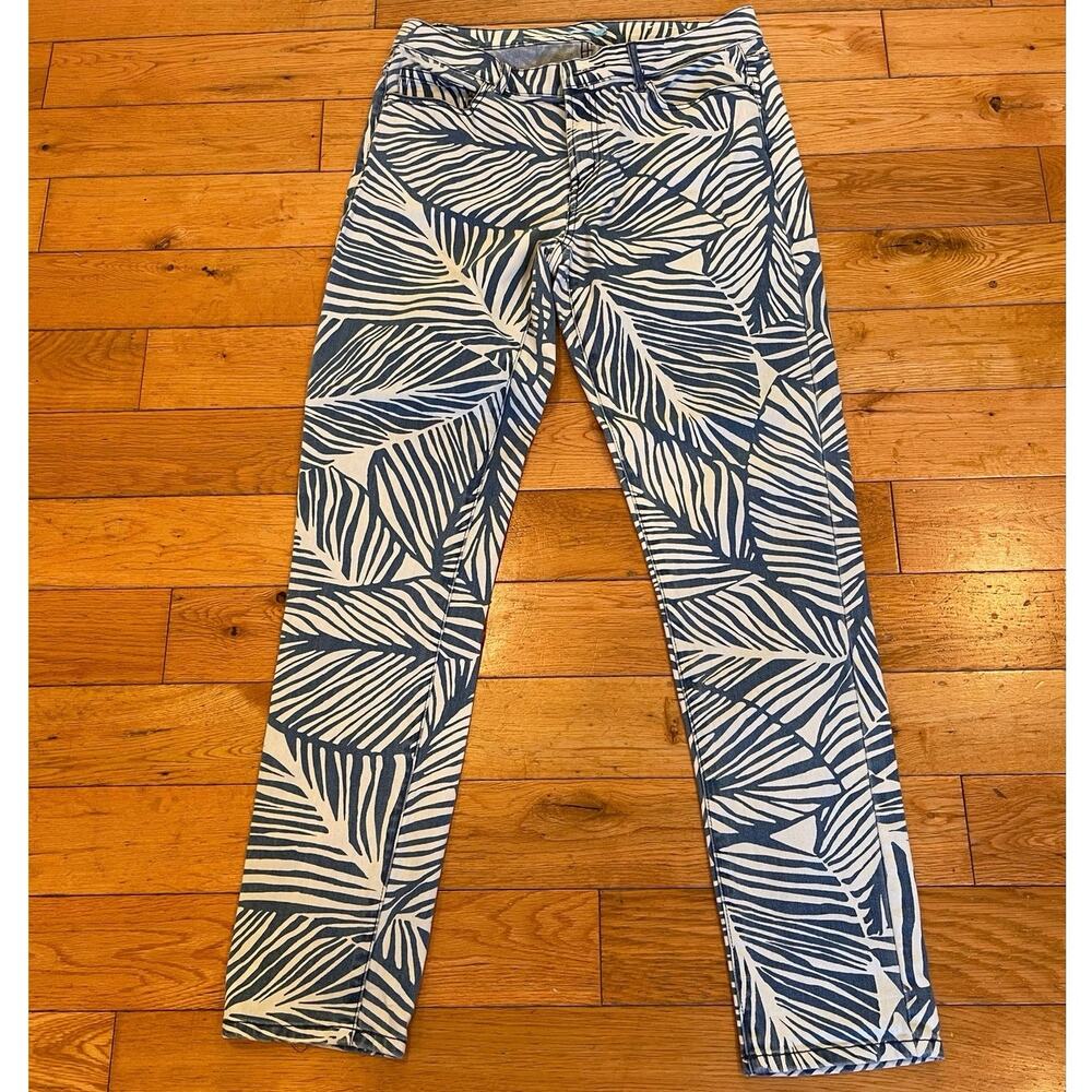 J.McLaughlin Jaycie Jeans Palm Print Blue White Button Denim Pants Size 8 - Picture 2 of 8